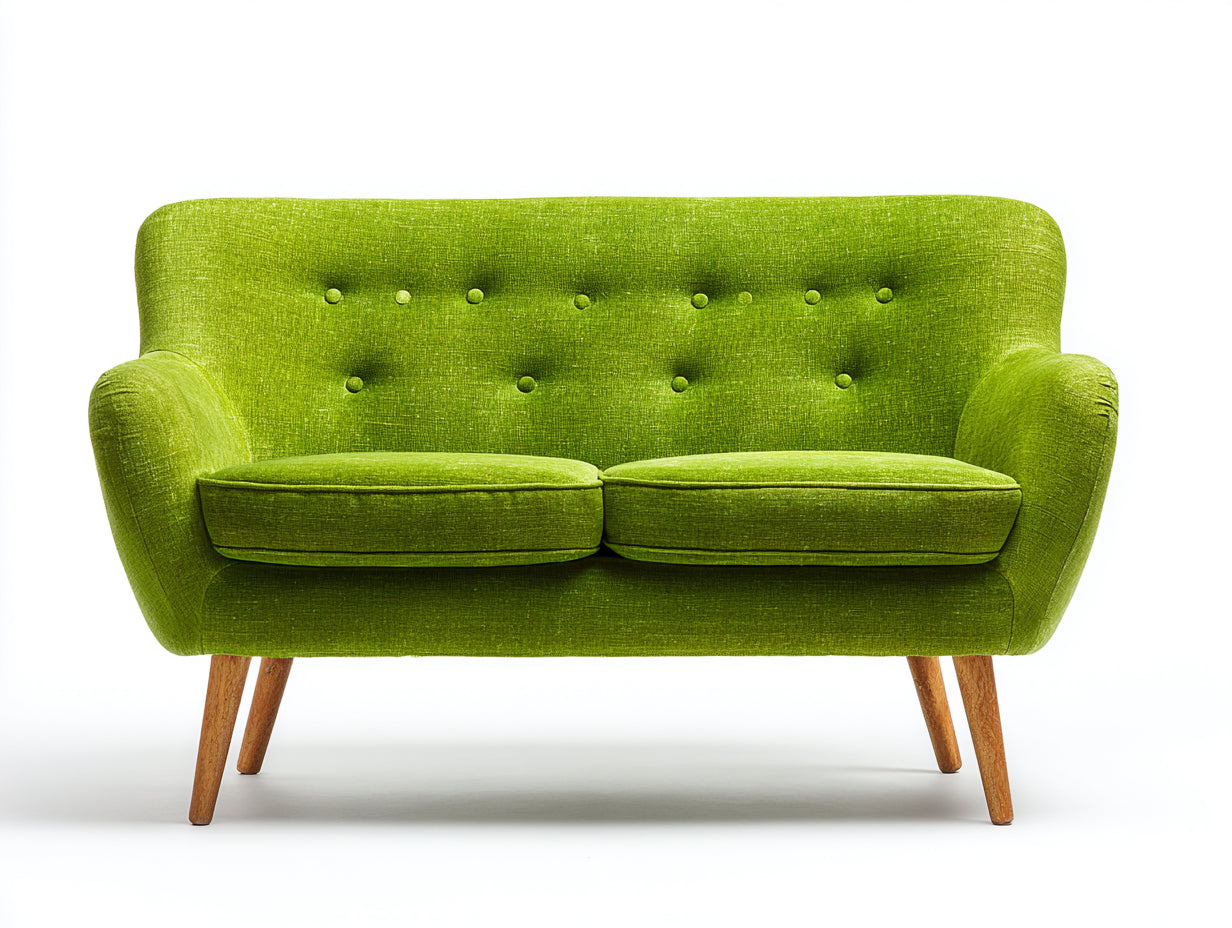 Canapé 2 places en tissu 154x82x79 cm - vert et bois brun - design rétro pour salon