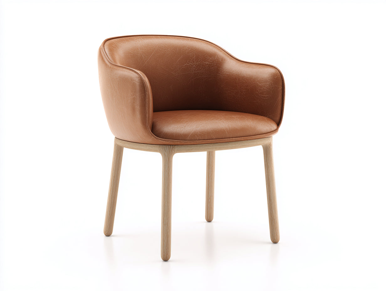 Chaise de salle à manger en cuir synthétique 59x56x76 cm - marron clair et bois clair - design enveloppant pour salle à manger