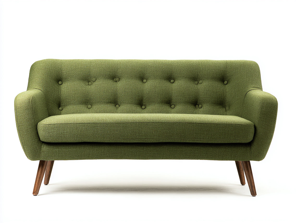 Canapé 2 places en tissu texturé 180x83x82 cm - vert olive - pour salon rétro