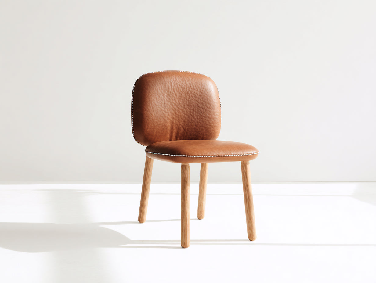Chaise de salle à manger en cuir synthétique 52x50x78 cm - marron cognac et bois clair - design simple pour salle à manger