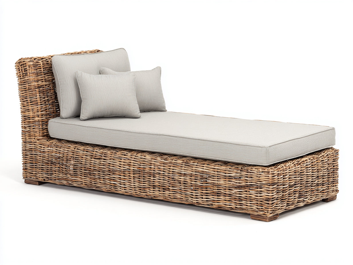 Bain de soleil en rotin tressé 194x78x73 cm - marron naturel et beige clair - style détente pour jardin