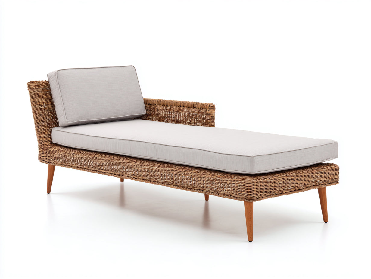Bain de soleil en rotin tressé 197x75x74 cm - marron naturel et gris clair - style détente pour jardin