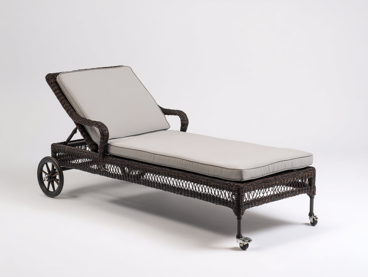 Bain de soleil en résine tressée 205x76x86 cm - marron foncé et gris clair - dossier inclinable pour jardin