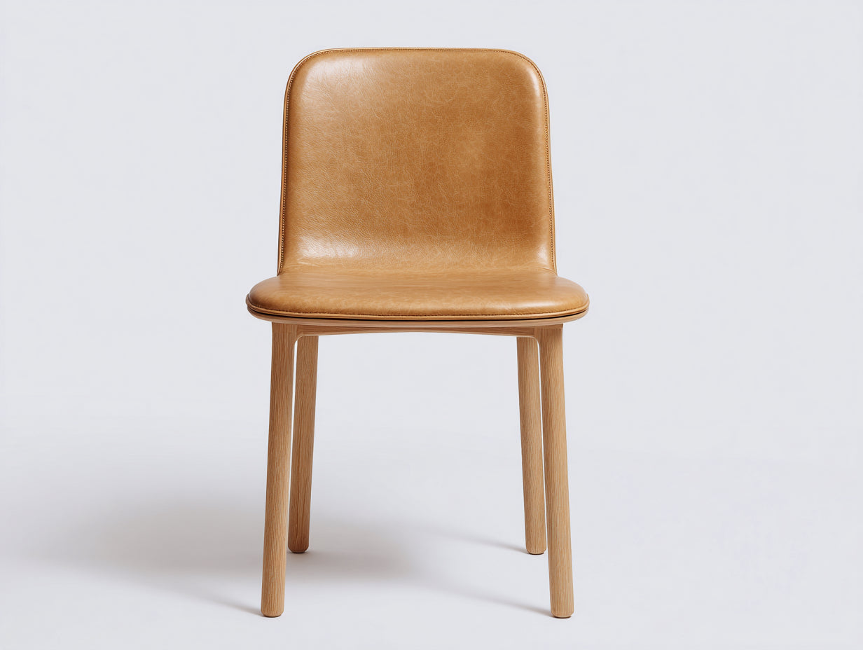 Chaise de salle à manger en cuir synthétique 51x52x81 cm - marron clair et bois clair - design contemporain pour salle à manger