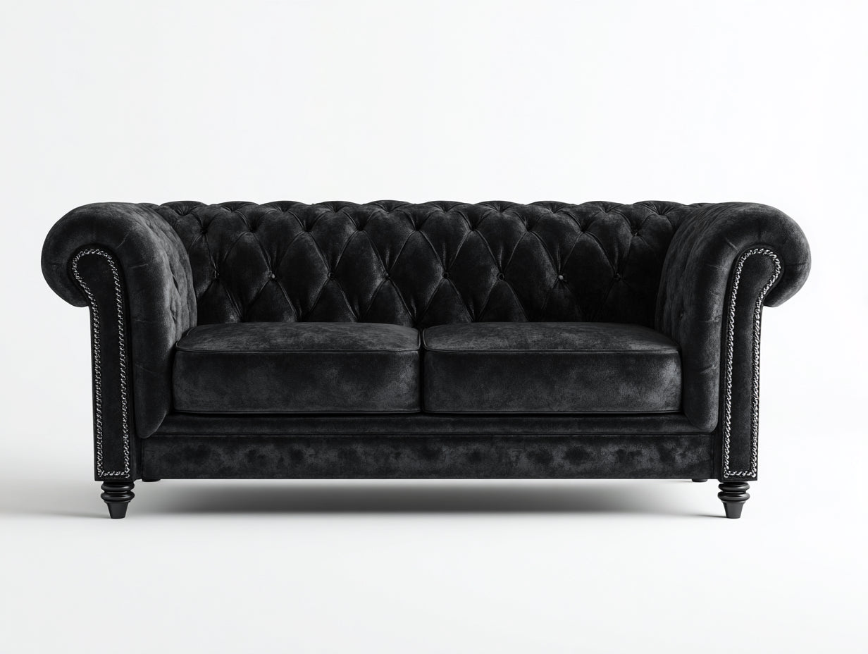 Canapé 2 places en velours 169x88x76 cm - noir - style Chesterfield pour salon