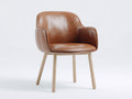 Chaise de salle à manger en cuir synthétique 58x57x77 cm - marron clair et bois clair - design enveloppant pour salle à manger