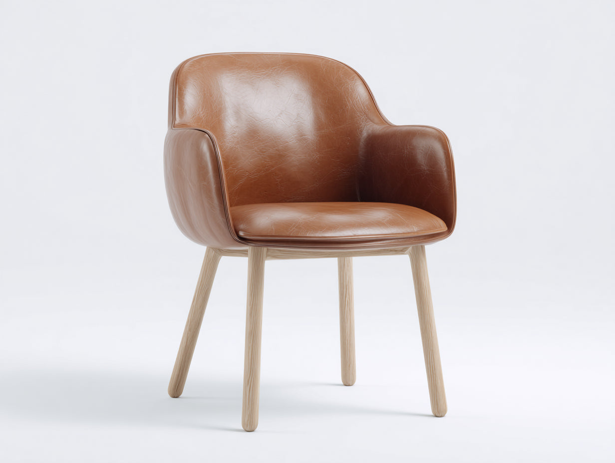 Chaise de salle à manger en cuir synthétique 58x57x77 cm - marron clair et bois clair - design enveloppant pour salle à manger