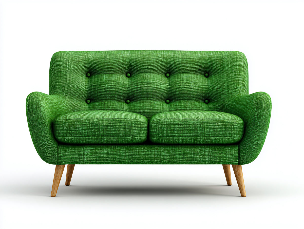 Canapé 2 places en tissu 158x83x78 cm - vert vif et bois clair - design rétro pour salon