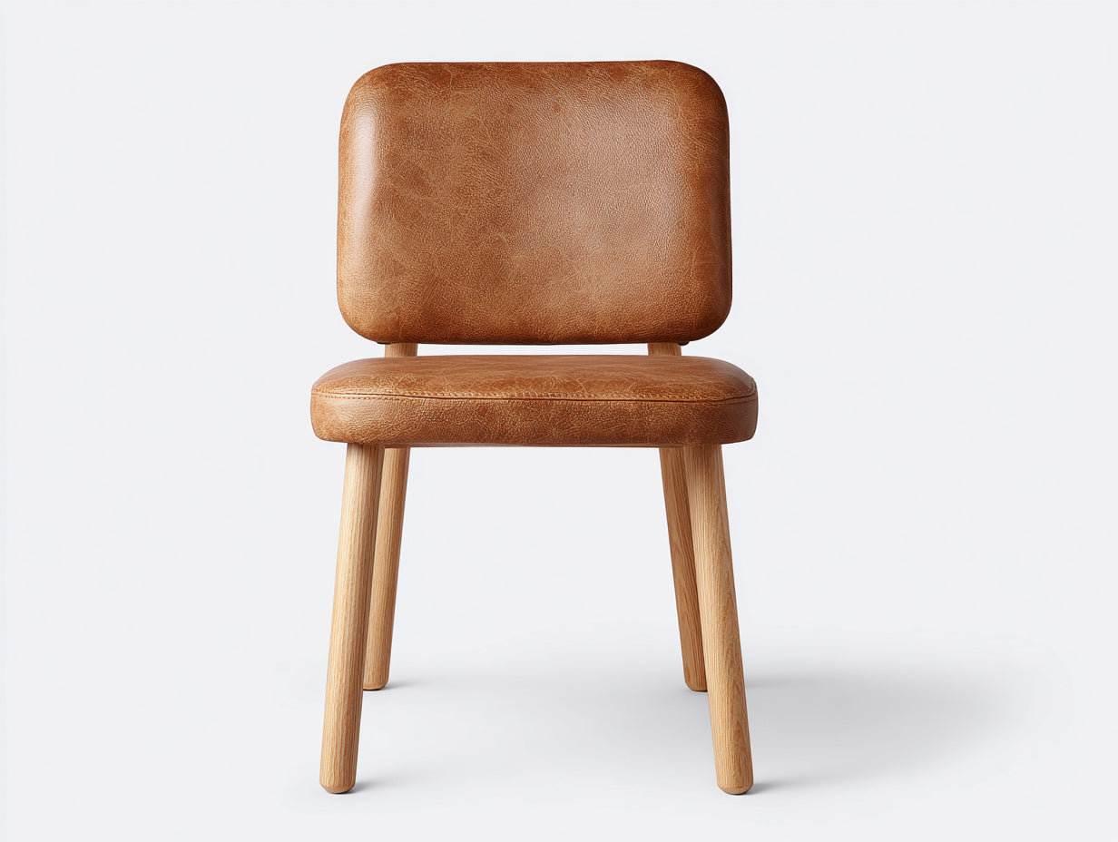 Chaise de salle à manger en cuir 48x50x81 cm - marron clair et bois clair - design moderne pour salle à manger