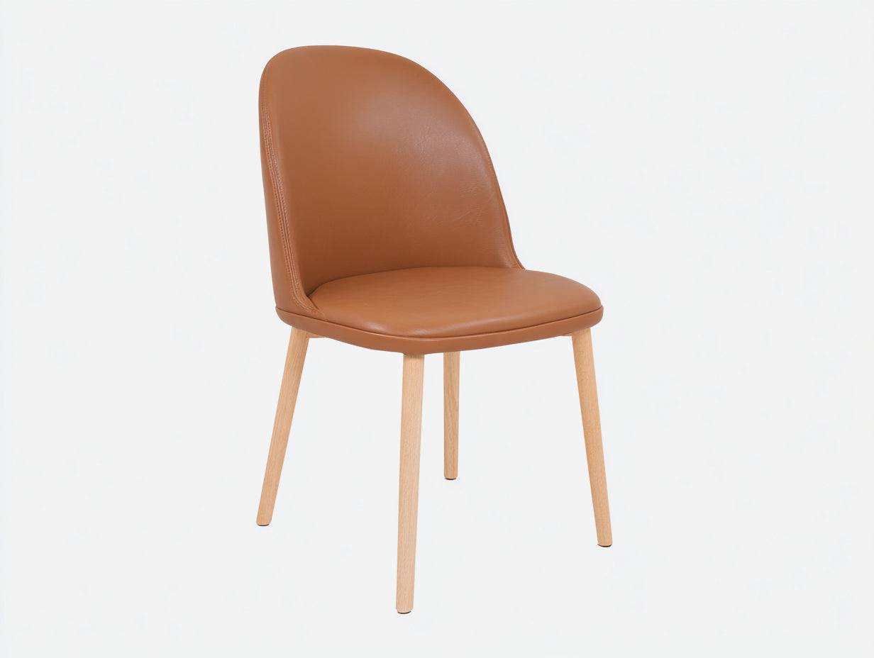 Chaise de salle à manger en cuir 51x53x86 cm - marron clair et bois clair - design moderne pour salle à manger