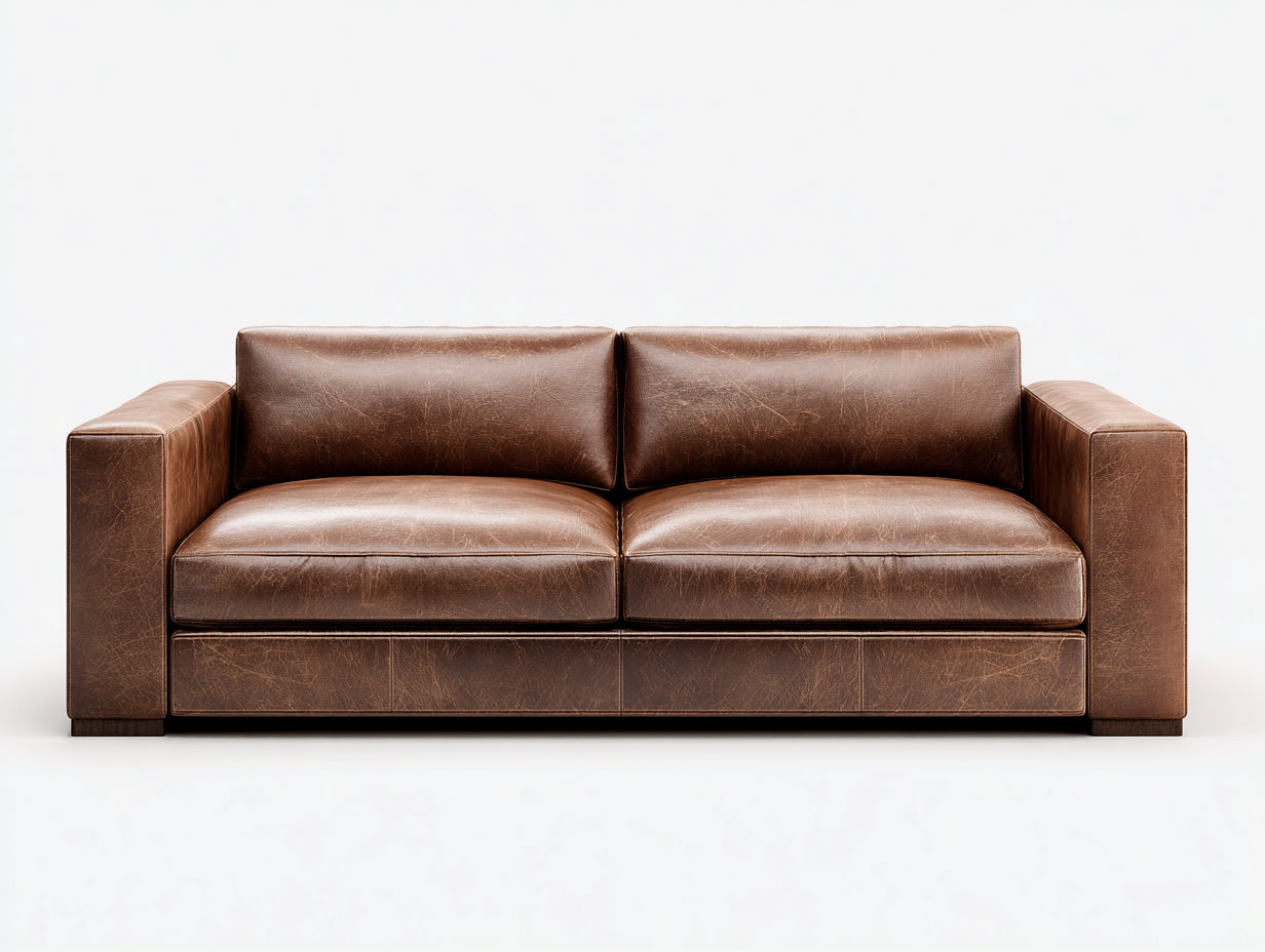 Canapé 2 places en cuir 176x86x76 cm - marron - pour salon contemporain