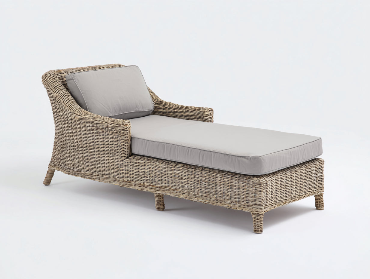 Bain de soleil en rotin tressé 195x77x76 cm - gris naturel et gris clair - style détente pour jardin