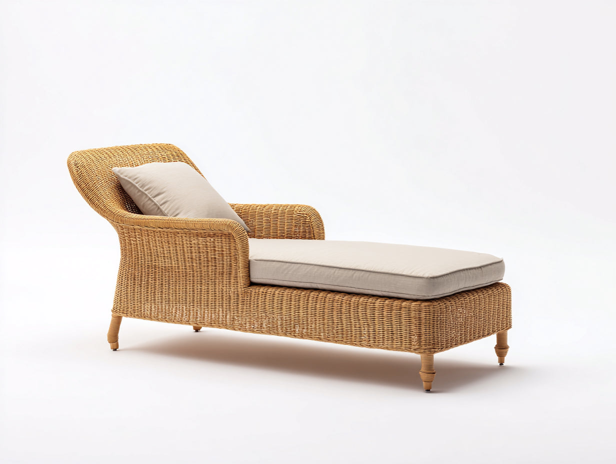 Bain de soleil en rotin tressé 193x77x81 cm - marron clair et beige - style détente pour jardin