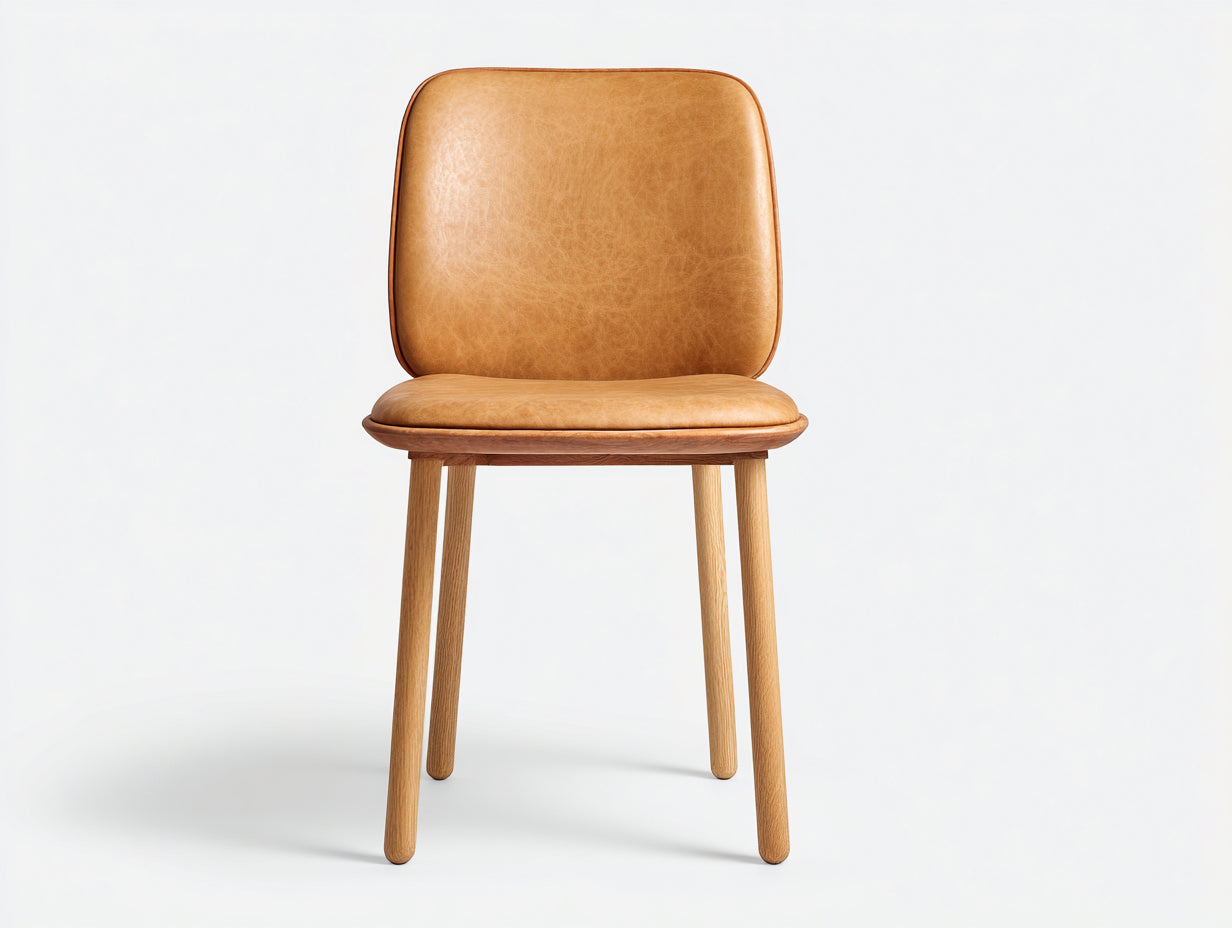 Chaise de salle à manger en cuir 52x52x84 cm - marron caramel et bois clair - design moderne pour salle à manger
