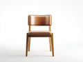 Chaise de salle à manger en cuir 47x49x80 cm - marron camel et bois naturel - design vintage pour salle à manger