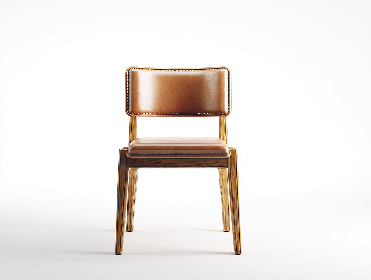 Chaise de salle à manger en cuir 47x49x80 cm - marron camel et bois naturel - design vintage pour salle à manger