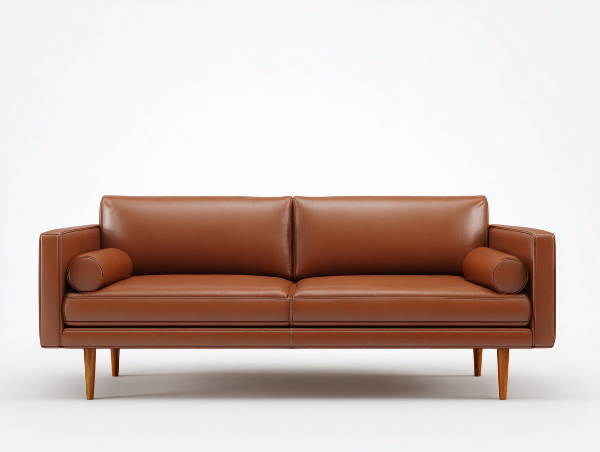 Canapé 2 places en cuir 182x80x74 cm - marron - pour salon design contemporain