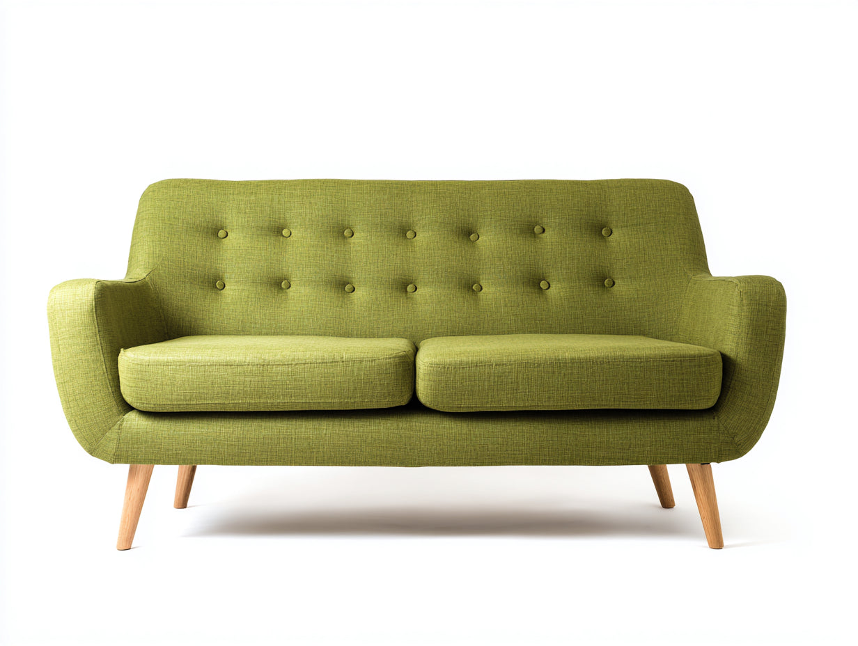 Canapé 2 places en tissu 165x84x78 cm - vert olive et bois clair - design rétro pour salon