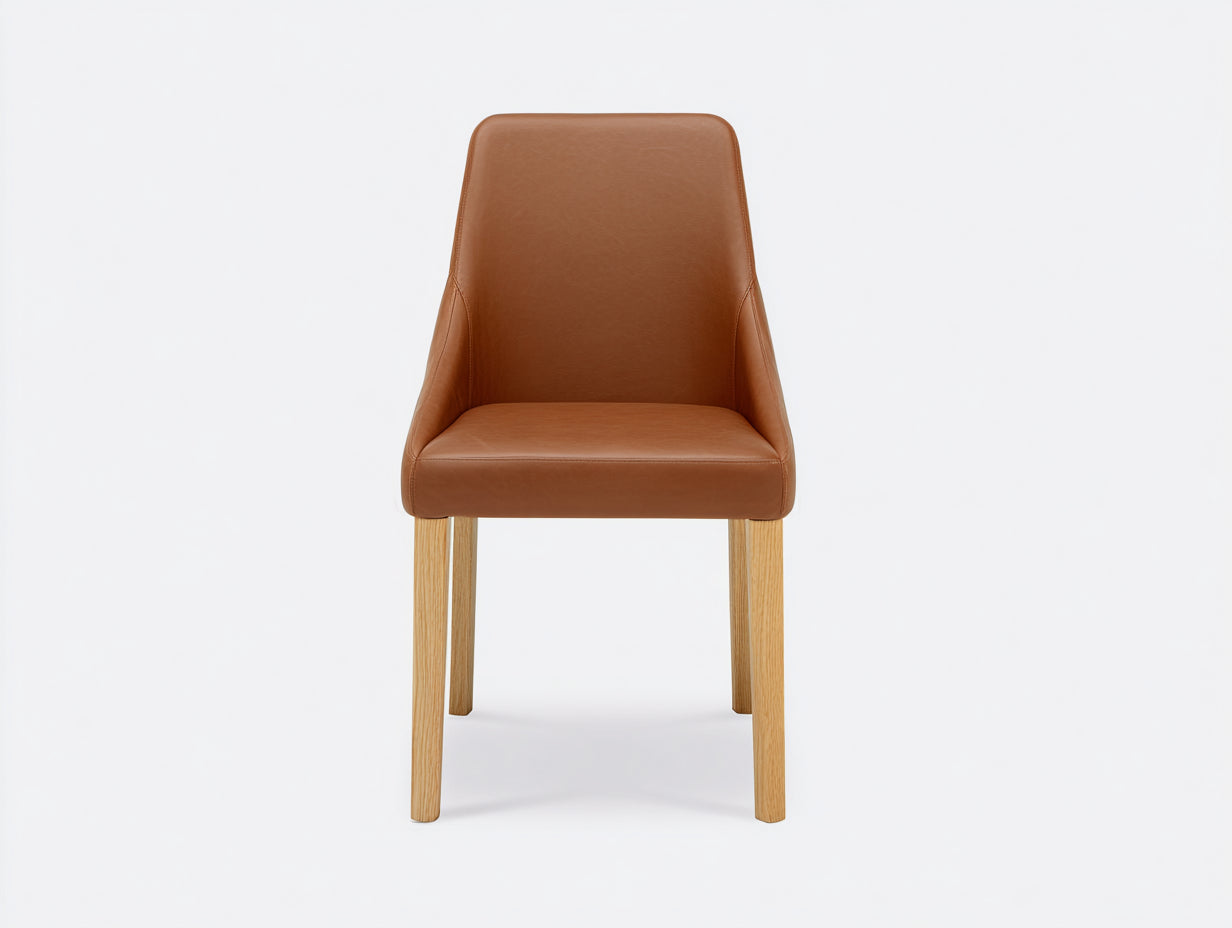 Chaise de salle à manger en cuir synthétique 49x54x83 cm - brun cognac et bois clair - design moderne pour salle à manger