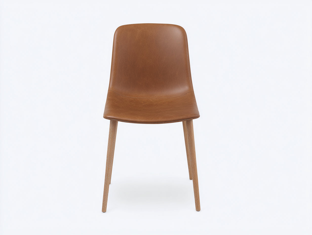 Chaise de salle à manger en cuir synthétique 48x53x84 cm - marron cognac et bois clair - design contemporain pour salle à manger