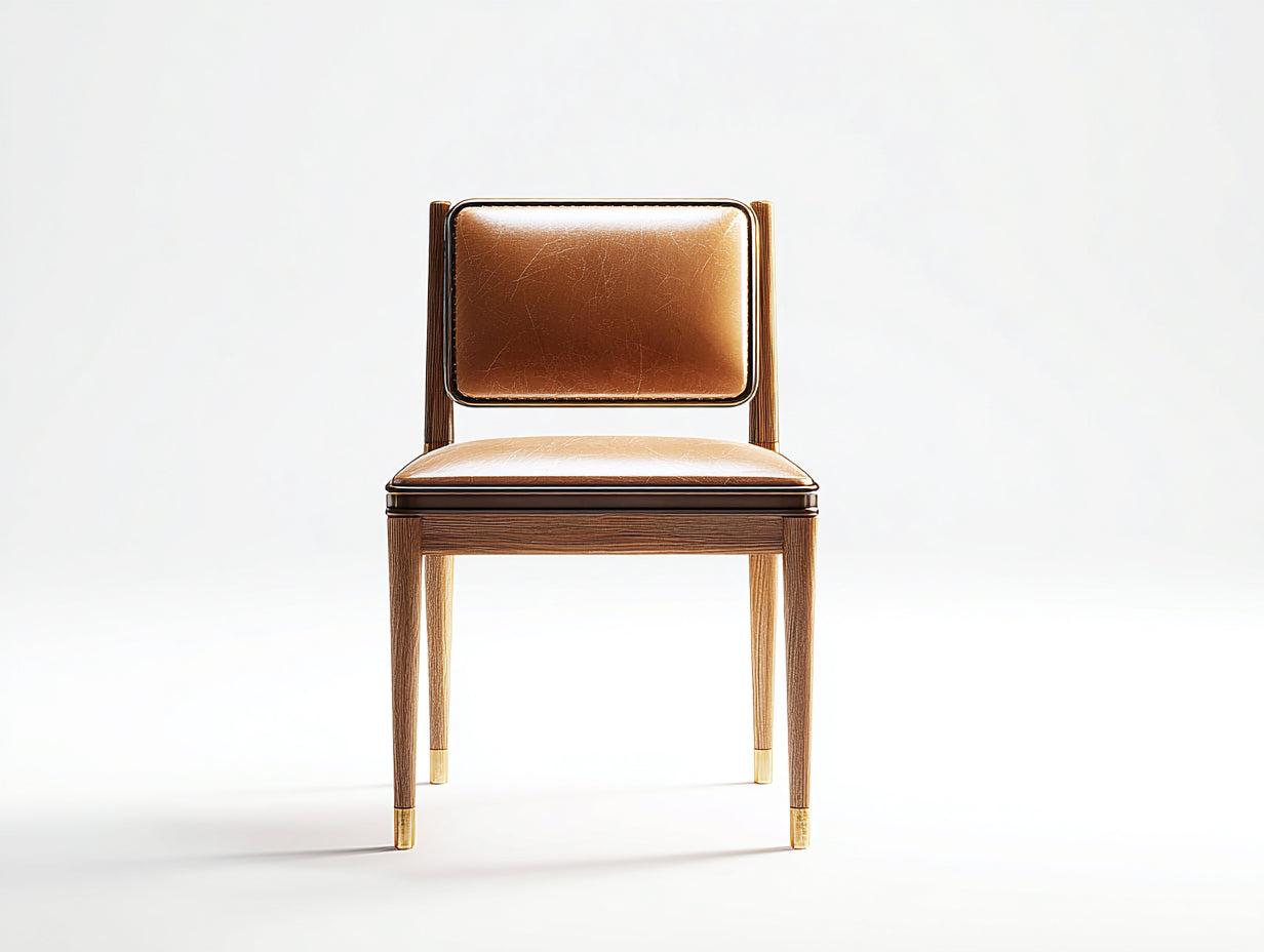 Chaise de salle à manger en cuir synthétique 49x52x80 cm - marron cognac et bois brun clair - design contemporain pour salle à manger