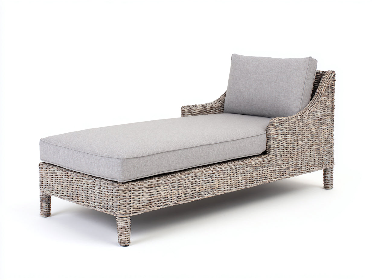 Bain de soleil en rotin tressé 198x78x77 cm - gris naturel et gris clair - style détente pour jardin