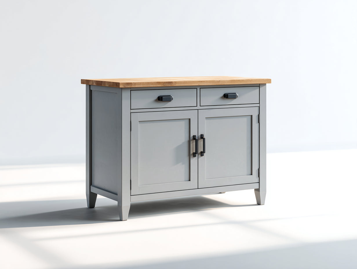 Buffet en bois 82x40x80 cm - gris clair et bois naturel - design moderne pour salle à manger