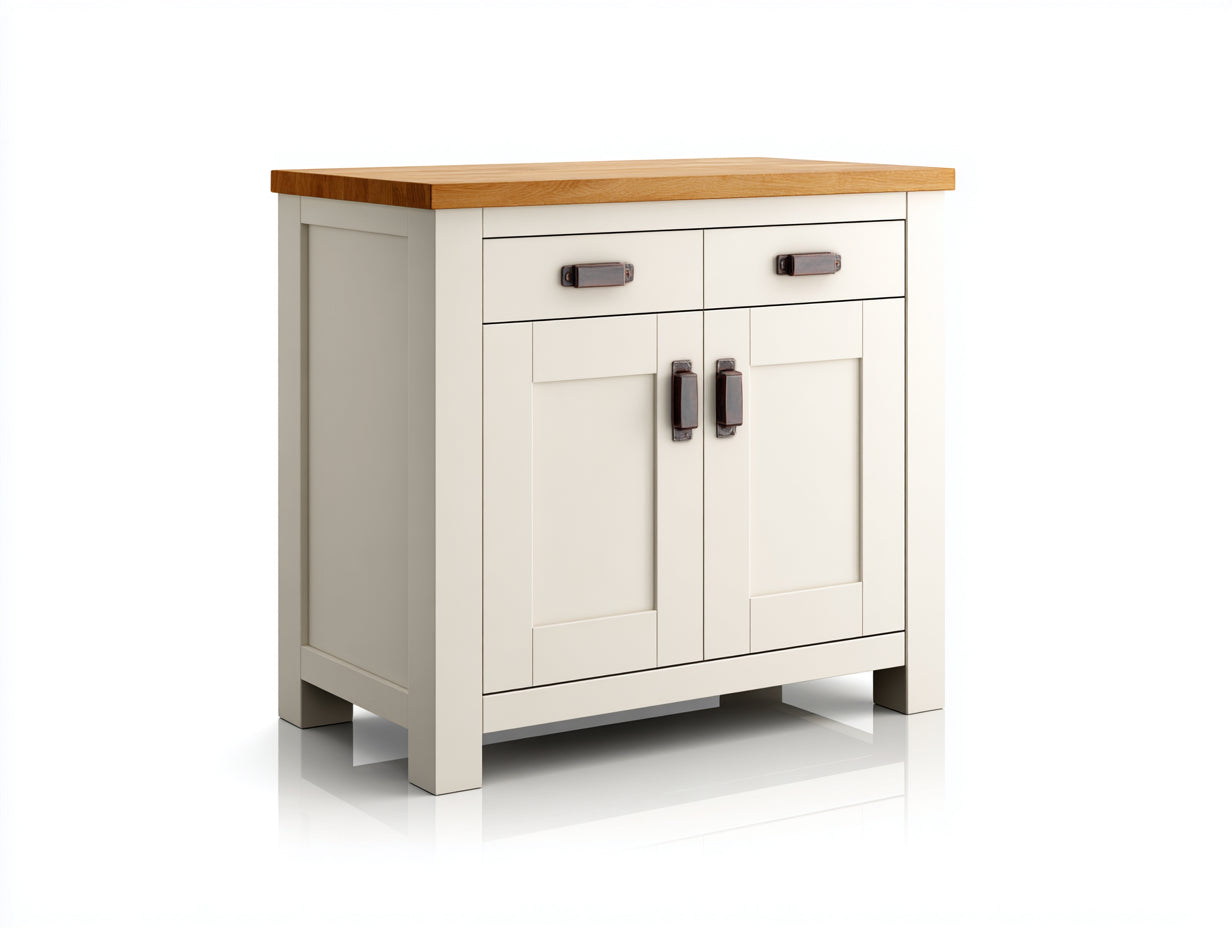 Buffet en bois 94x42x86 cm - blanc crème et bois naturel - design contemporain pour salle à manger