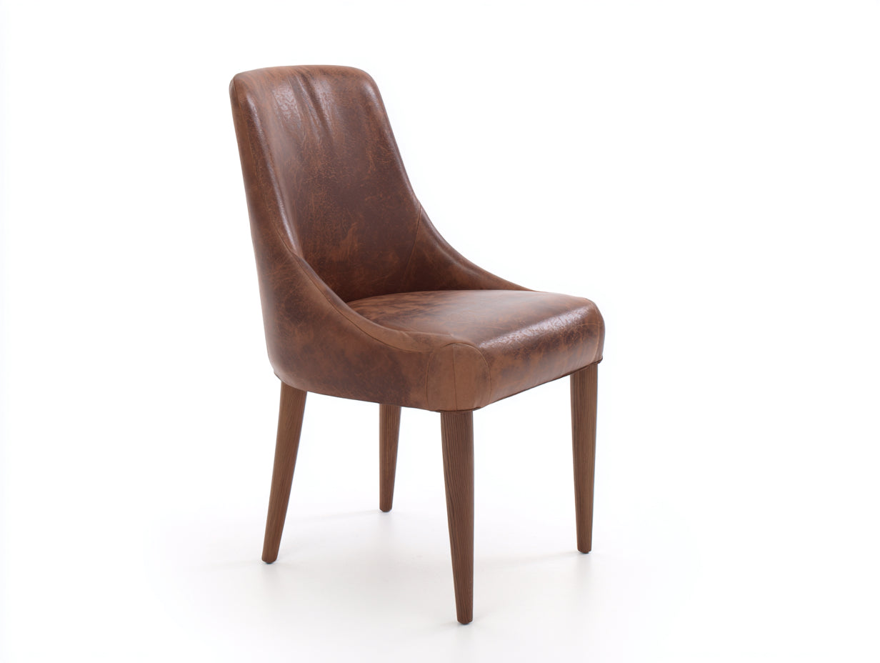 Chaise de salle à manger en cuir synthétique 58x57x77 cm - marron clair et bois clair - design enveloppant pour salle à manger