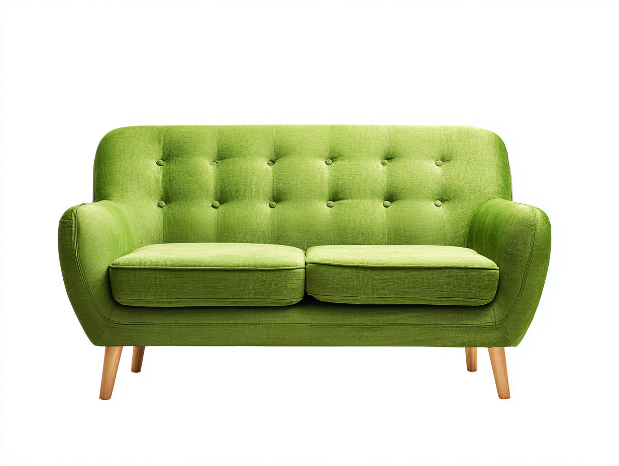 Canapé 2 places en tissu 160x84x78 cm - vert clair et bois clair - design rétro pour salon